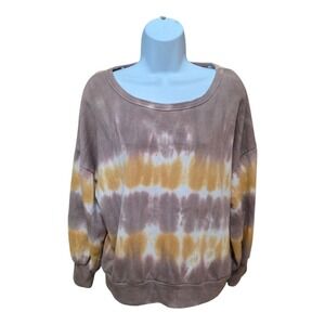 BKE Women‎ Tie Dye Cutout Back Long Sleeve Sweatshirt Sz Small Oversized Neutral